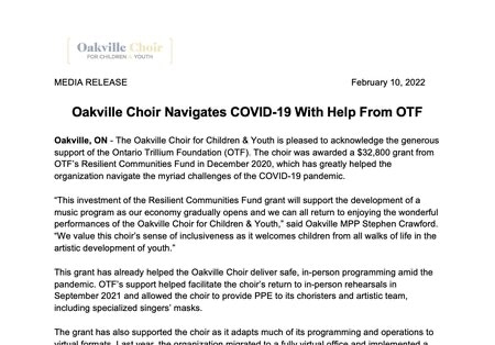 Oakville Beaver - Oakville Choir returns for the 2021-22 season