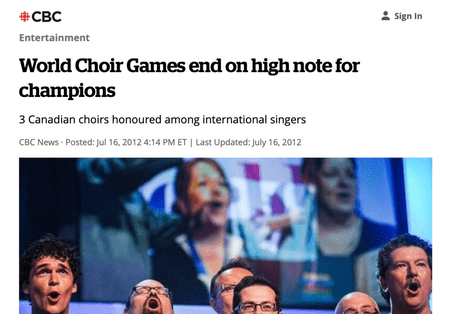Oakville Choir featured in CBC article - World Choir Games end on high note for champions